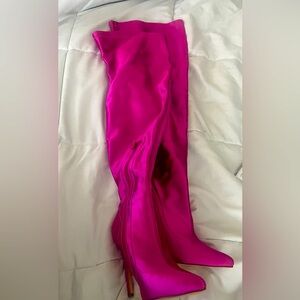 Hot pink knee boots